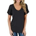 thumbnail image 3 of TEMOFON T-Shirts for Women Short Sleeve Tops Summer Loose Fit V Neck Shirts Ladies Casual Tunic Tops Soft Basic Tee Blouses Black M, 3 of 4
