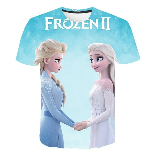 Camisetas de Frozen 2 para niñas, camisetas casuales de la serie Disney, camisetas de manga corta para niños de 1 a 14 años, camisetas de dibujos animados de Harajuku Girl Elsa Anna 14T Gao Jinjia LED