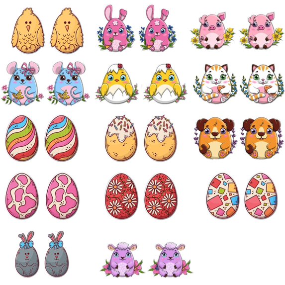 QIQUWOHUL Easter Egg Plastic Ear Studs Resurrected Rabbit Earrings Stainless Steel Ear Pins Resin Ear Clips
