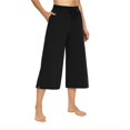thumbnail image 1 of white Pantalones de yoga de pierna ancha con cintura elástica y cordón liso para mujer Pantalones cortos capri casuales, 1 of 2