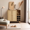 thumbnail image 3 of LuxenHome 35" Tall 2-Door Rattan Light Oak Finish Wood Wine and Storage Cabinet, 3 of 16