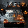 thumbnail image 2 of Homewish Halloween Pumpkin Zipper Queen Comforter Set with Fitted Sheet and 2 Pillowcases, Owl Ghost Castle Zipper Bedding Set, Dark Grey Orange, Black Reversible, 2 of 7