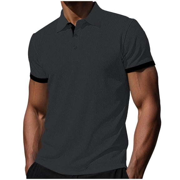 Generic Men's Casual Business Tee Shirts Short Sleeve Color Block Tops Summer Trendy Tshirt Athletic Polo Shirt Clothing
