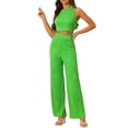 thumbnail image 1 of INSPIRE CHIC Women's 2 Pieces Outfits Ribbed Knit Sleeveless Top Wide Leg Pants Crew Neck Set L Green, 1 of 5