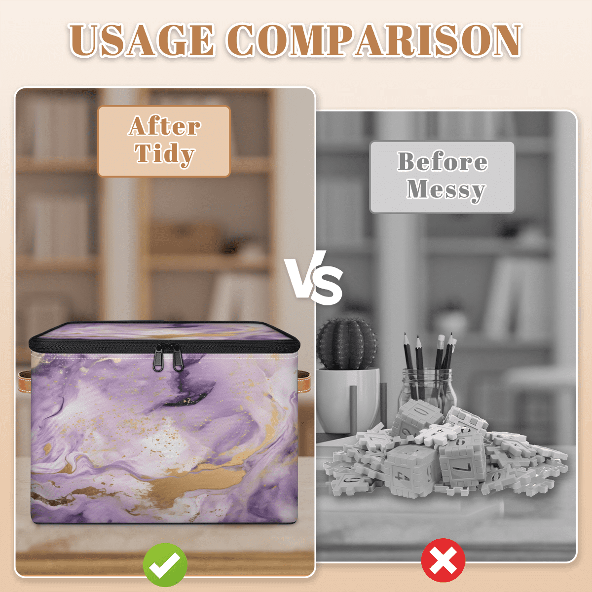 ADECORIVY Marble Geometric Color Print Storage Bin with Zipper Lid, Fabric Storage Baskets Boxes with Handles, Decorative Clothes Organizer Containers for Shelves, Wardrobe, Closet