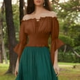 thumbnail image 2 of Blusas para mujer,Blusa campesina renacentista, top de manga trompeta con hombros descubiertos, top de moda de poliéster, estilo bohemio para mujer, sopatenor, 2 of 9
