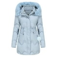 thumbnail image 2 of Idoravan Womens Puffer Jackets Sale Women's Fashionable Long Sleeved Solid Color Hoodie with Pockets, Cotton Jacket, Long Sleeved Cotton Jacket Sky Blue XXL, 2 of 6