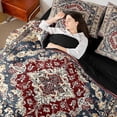 thumbnail image 4 of jejeloiu Retro Boho Flowers 7-Piece Bedding Comforter Set,Bohemian Exotic Style King Bedding Sets,Red Blue Beige Bed Sheets For Girls Kids,Super Cozy Room Decor Reversible, 4 of 8