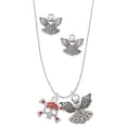 thumbnail image 1 of Delight Jewelry Silvertone Skull and Crossbones with Red Crystals Silver tone Guardian Angel Charm Necklace and Stud Earrings, 1 of 4