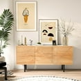 thumbnail image 3 of Roomfitters 57" Modern TV Stand Mid Century Entertainment Center, 3 Carved-Like Pattern Doors, Retro Farmhouse Buffet Cabinet, Gold Tapered Legs, Charcoal Walnut Color, 3 of 9
