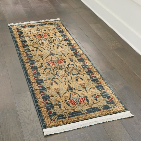 Unique Loom Edinburgh Collection Area Rug - Canmore (2' x 6' Runner Navy Blue/Tan)