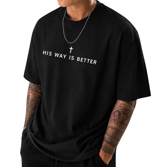 Men's Graphic T-Shirt, Short Sleeve Crew Neck Casual Tee, Black