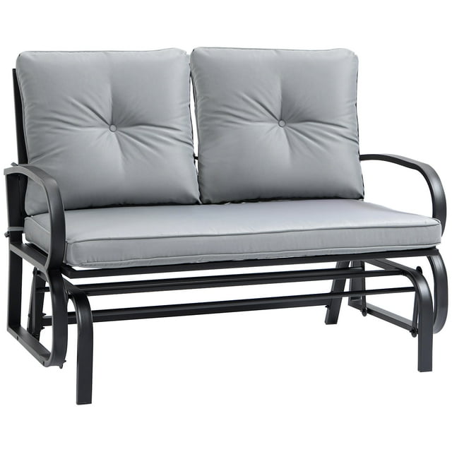 Outsunny 2-Person Outdoor Glider Chair, Patio Double Rocking Loveseat with Steel Frame and Cushions for Backyard, Garden and Porch, Grey