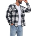 thumbnail image 5 of Men's Plaid Drawstring Hooded Chest Pocket Long Sleeve Shirt Jacket M Black White, 5 of 6