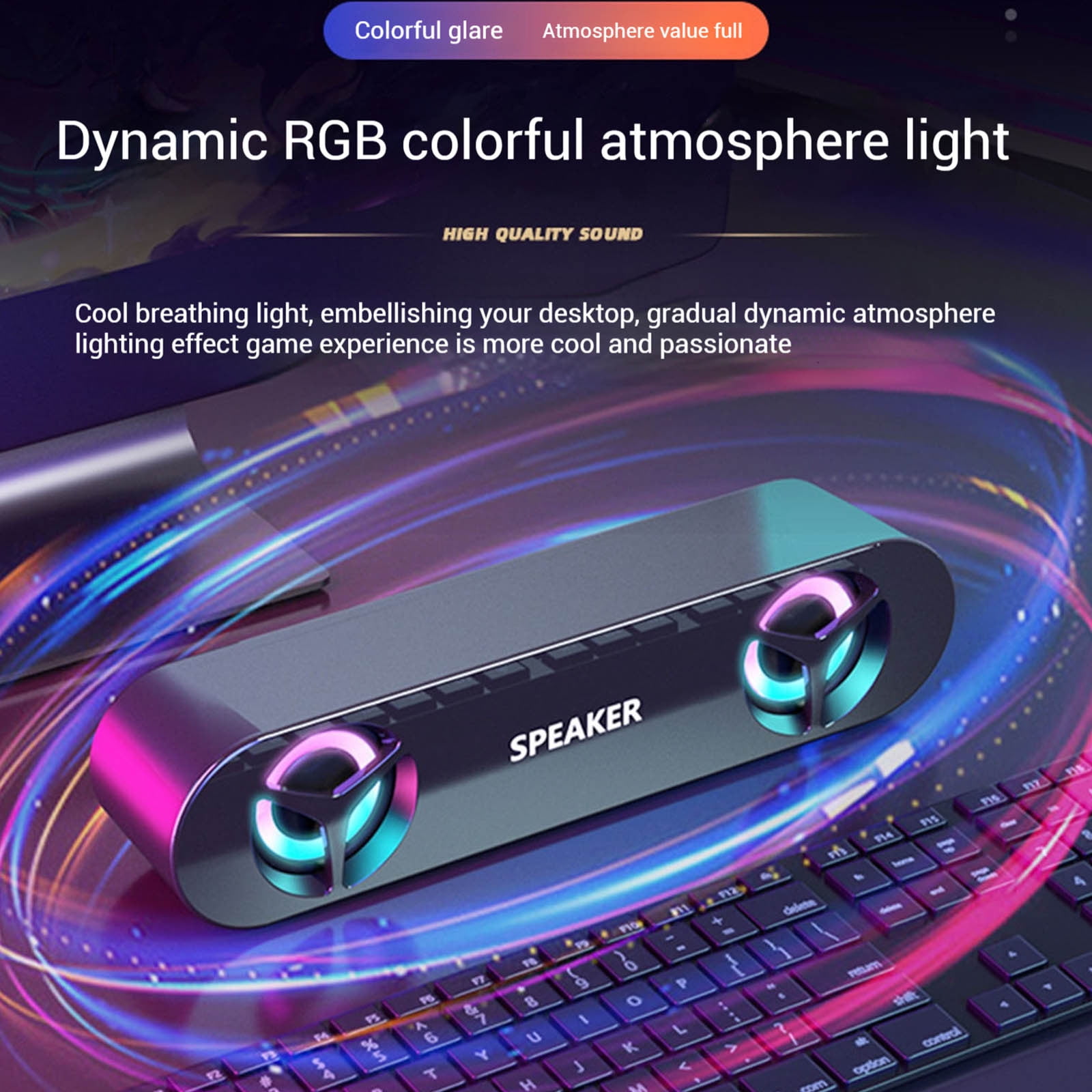 Dual Speaker Dual Diaphragm Bluetooth 5.0 Desktop Mini Speaker, Balanced Layered Stereo Sound, Dynamic Gradient Breathing Ambient Light & Wired Wireless Dual Connection