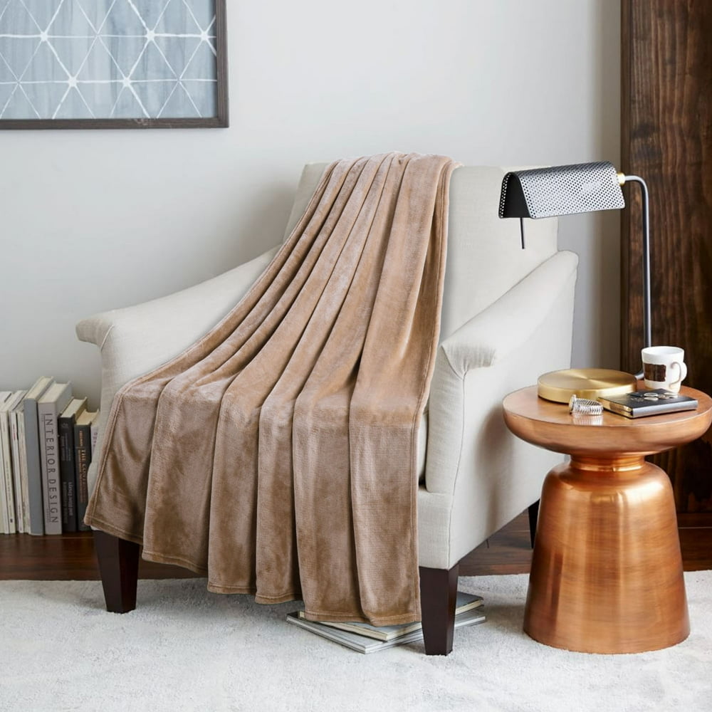 Bedsure Flannel Fleece Luxury Queen Blanket Taupe Lightweight Cozy Bed