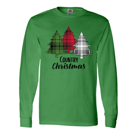 Inktastic Country Christmas Plaid Trees Long Sleeve T-Shirt