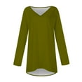 thumbnail image 4 of WREESH Womens Fashion Plus Size Tunic Tops Solid Color T-Shirt Long Sleeves Blouse V-Neck Casual Tops Pullover Olive Green, 4 of 5