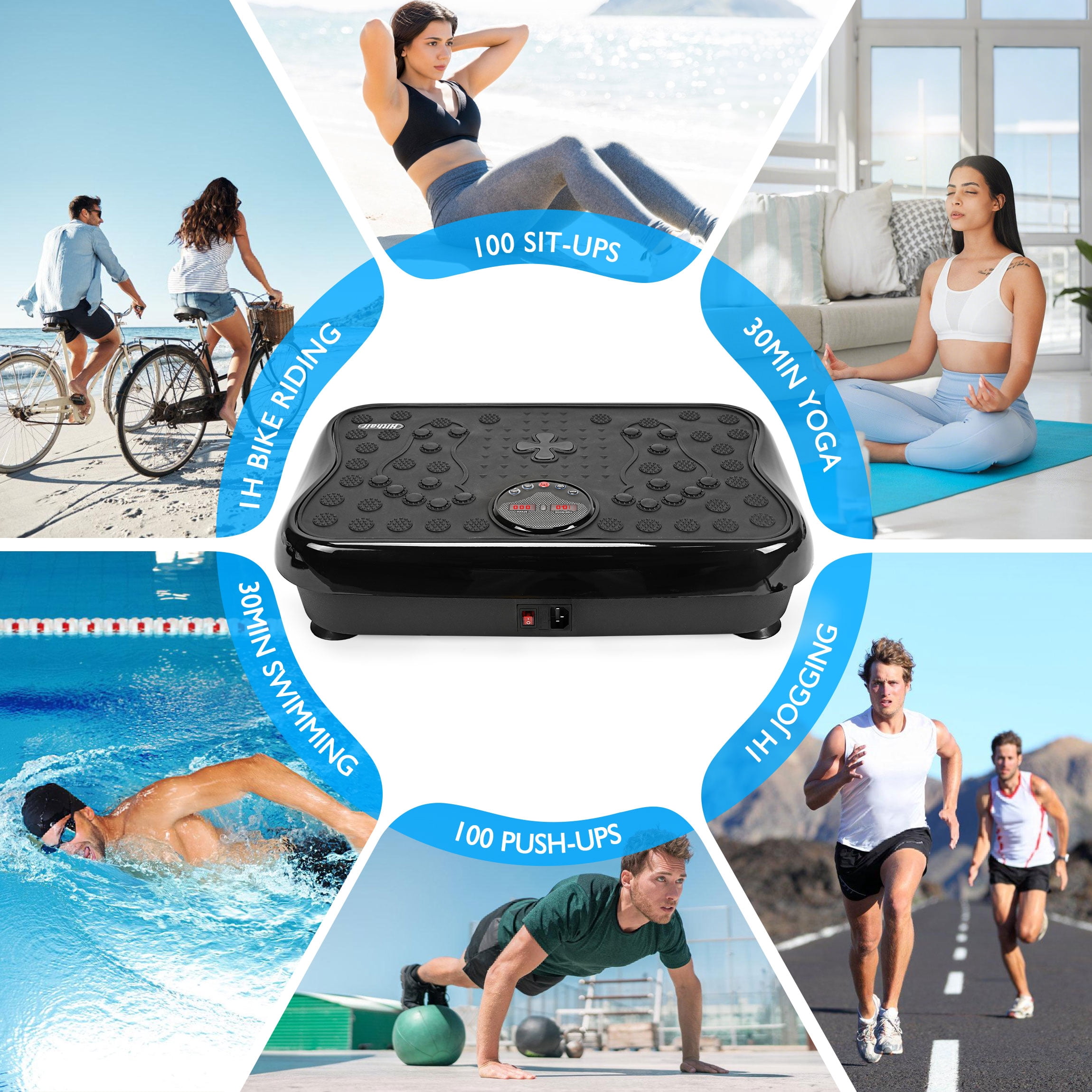 Hlthair Vibration Plate Exercise Machine for Lymphatic Drainage Full Body Workout Fitness Platform with Bluetooth and Lights, Workout Equipment
