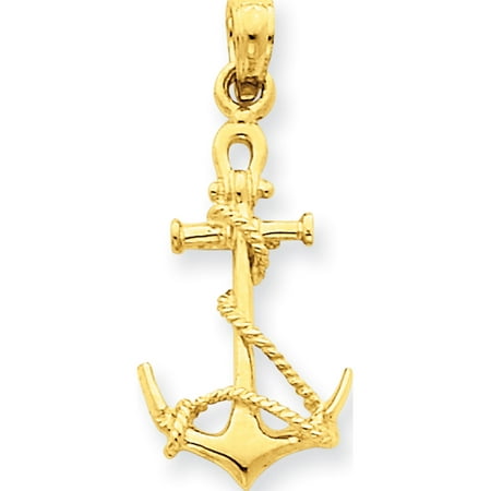 - Leslies Fine Jewelry Designer 14k Yellow Gold 3-D Anchor w/Shackle and Entwined Rope (11x25mm) Pendant Gift