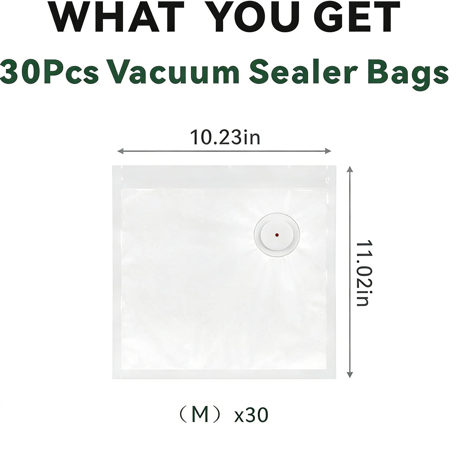 KIBVOE Vacuum Sealer Bags for Food 30 Pcs (10.2 * 11.1in), BPA-Free Sous Vide Bags Reusable, Compatible with Most Handheld Sealers and Vacuum Sealer Machines
