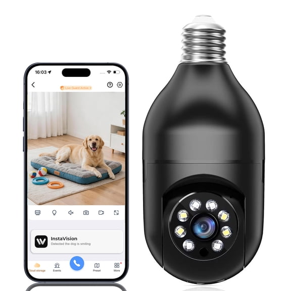 Light Bulb Security Camera, 1080P Lightbulb Cameras for Home Security Outdoor, 2.4G WiFi Wireless Security Camera, Two Way Talk, Full Color Night Vision, Audible Alarm, Easy Installation