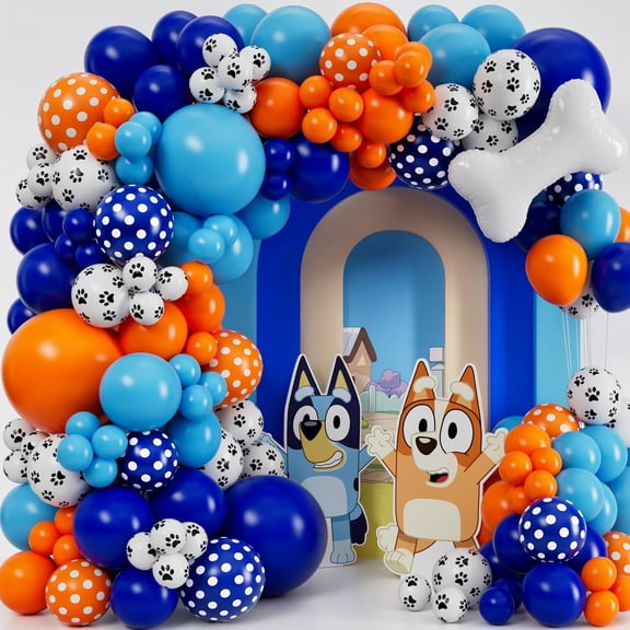 ALL-IN-1 Balloons Arch & Garland Kit with BONUS Dog Bone Small and Large Blue & Orange Party Balloons Blue Themed Party Decorations & Supplies for Boy or Girl Birthday