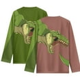 thumbnail image 2 of POLERO T-Rex Dinosaur Toddler Boy Long Sleeve Shirts 2-Pack Boys Brown Green Pullover T-Shirt Graphic Kids Soft Basic Tops for 15-16 Years, 2 of 6