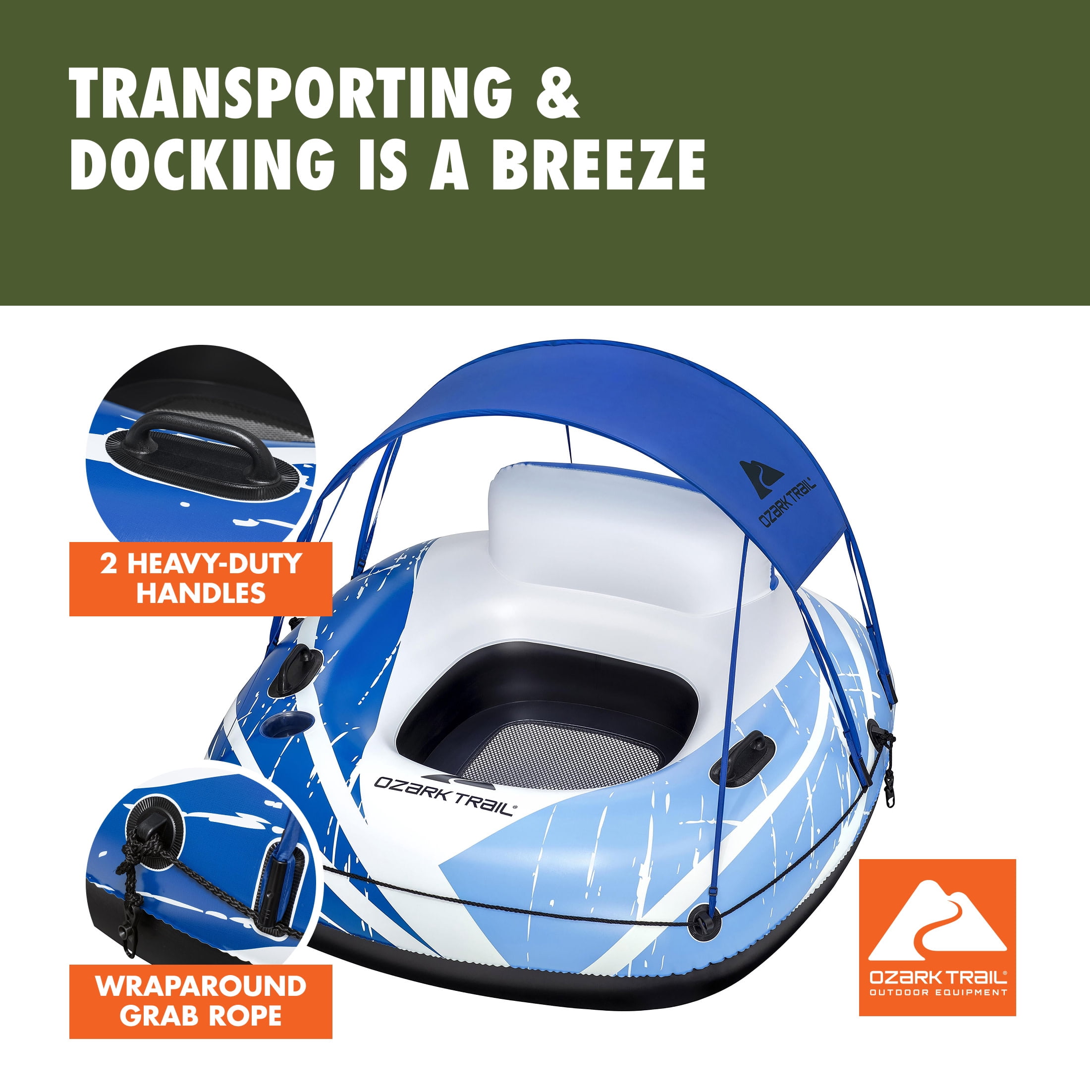 (2 pack) Ozark Trail Rapid Rider Canopy River Tube with Removable Shade 48.5"