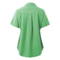 thumbnail image 4 of Women's Button Down Shirt Short Sleeve Collared Solid Work Blouses with Pocket Summer Beach Casual Business Tunic Tops Z001-Green S, 4 of 5
