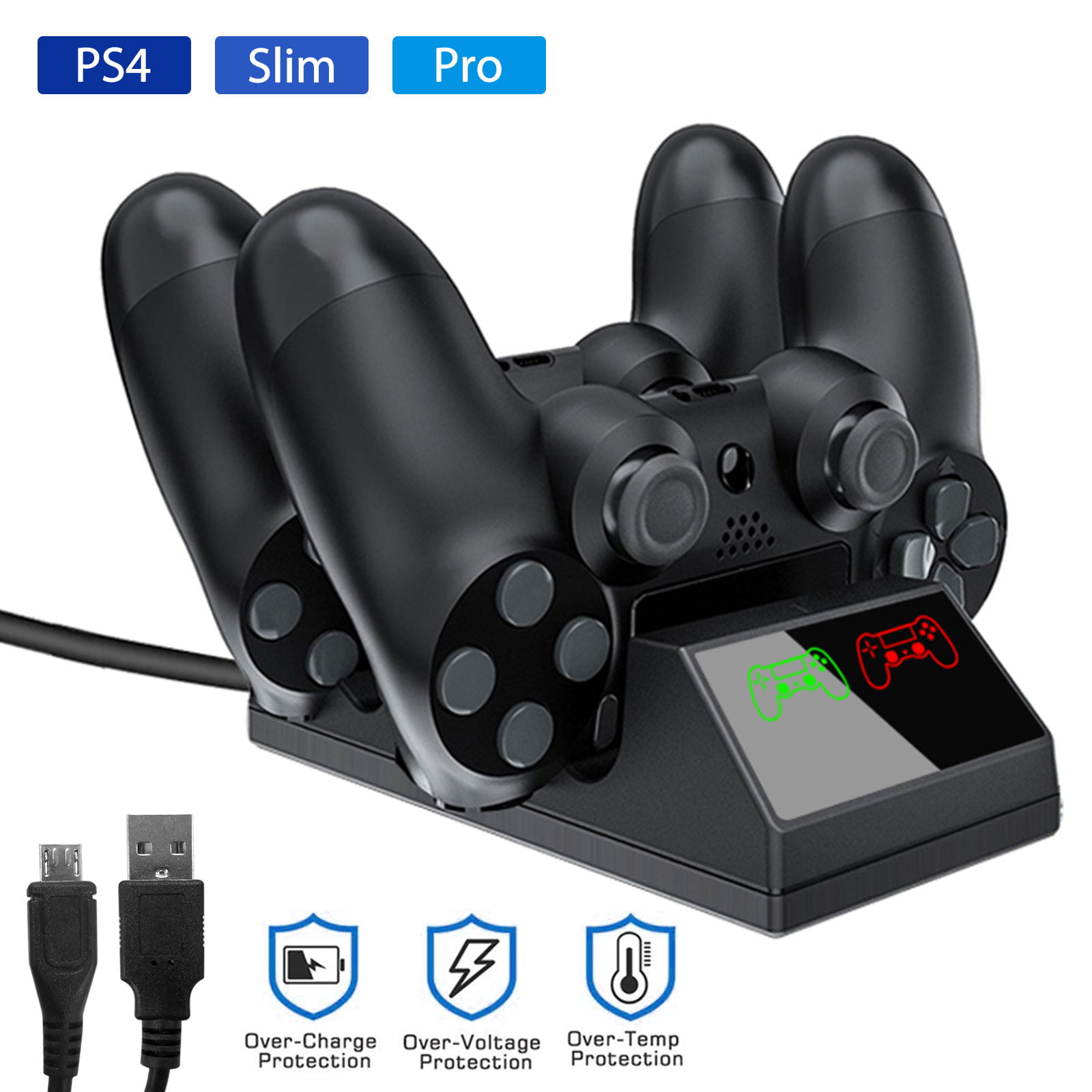 PS4 Controller Charger, EEEkit PS4 USB Charger Dual USB Fast Charging for Sony Playstation 4/PS4/ Pro /PS4 Slim Controller, Dual Shock 4 Charging Station with LED Indicator, Black