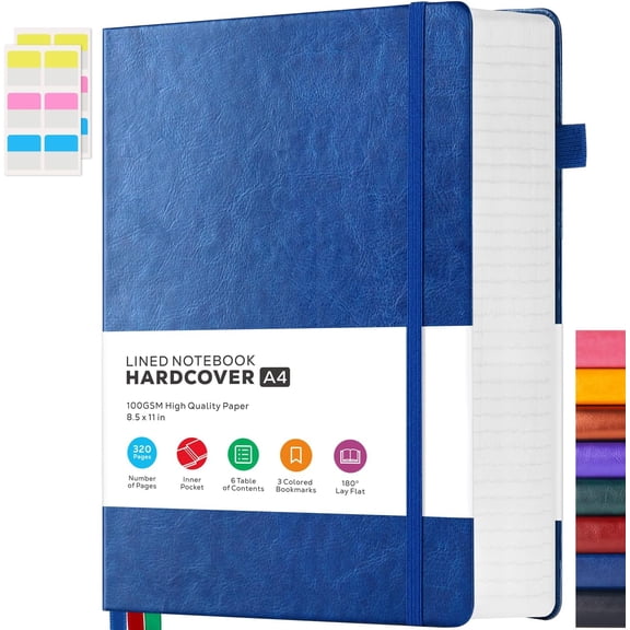 Hardcover Journal Notebook 8.5 x 11, 320 Pages Large A4 Notebook Journal College Ruled for School Work, Big Leather Journal for Writing Women Men, 100Gsm Lined Paper, Blue