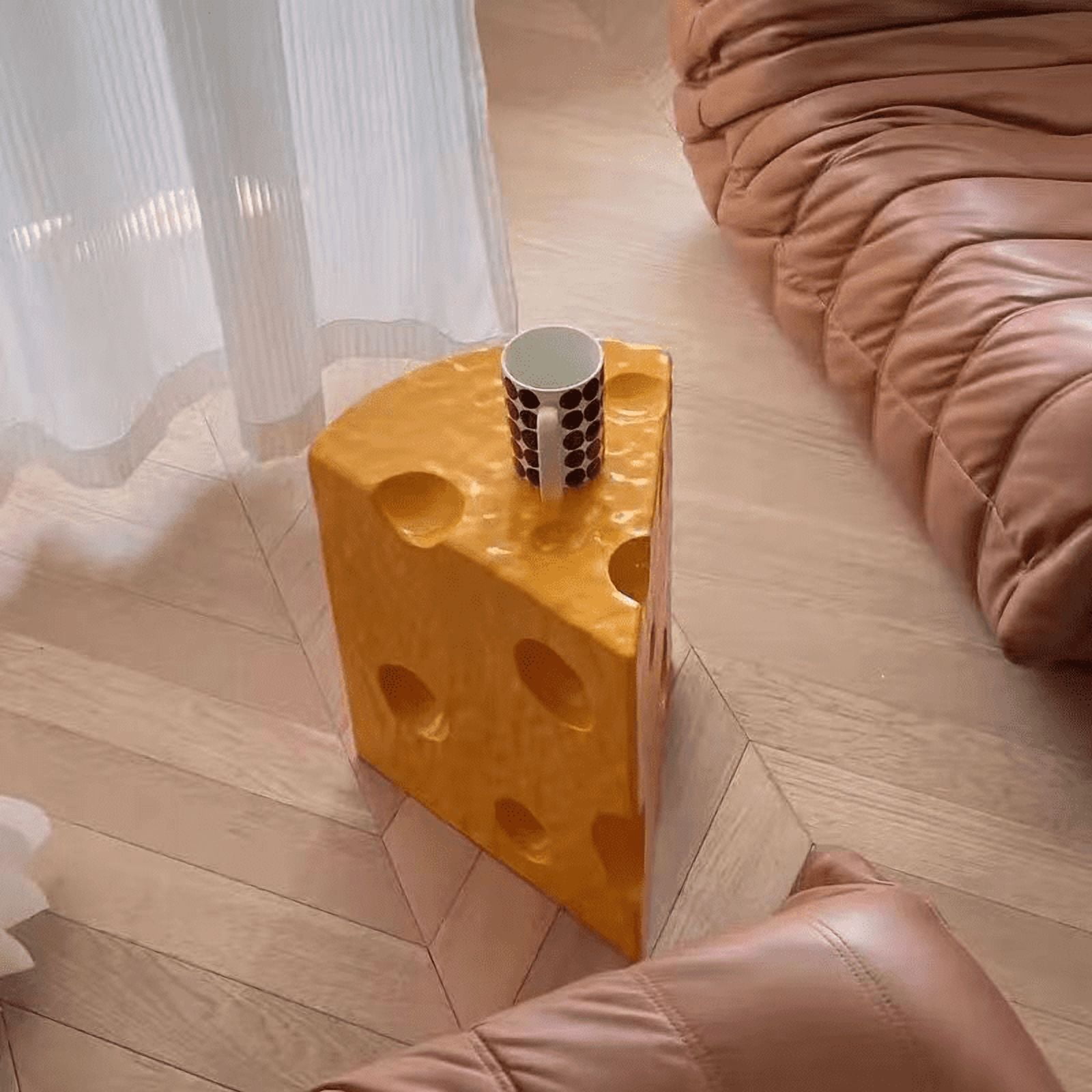 Creative Triangular Side Table, Cheese Decorative Sofa Table, Cute Coffee End Table, Sofa Stool Small Bedside Table for Living Room Bedroom(Yellow,14"L x 13"W x 16"H))