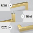 thumbnail image 5 of Goldenwarm Tiradores dorados para gabinetes de latón cepillado, paquete de 10  Lsj12Gd102, dorados, de 4 pulgadas, tiradores de barra cuadrada, herrajes para gabinetes de baño de latón antiguo, espac, 5 of 5