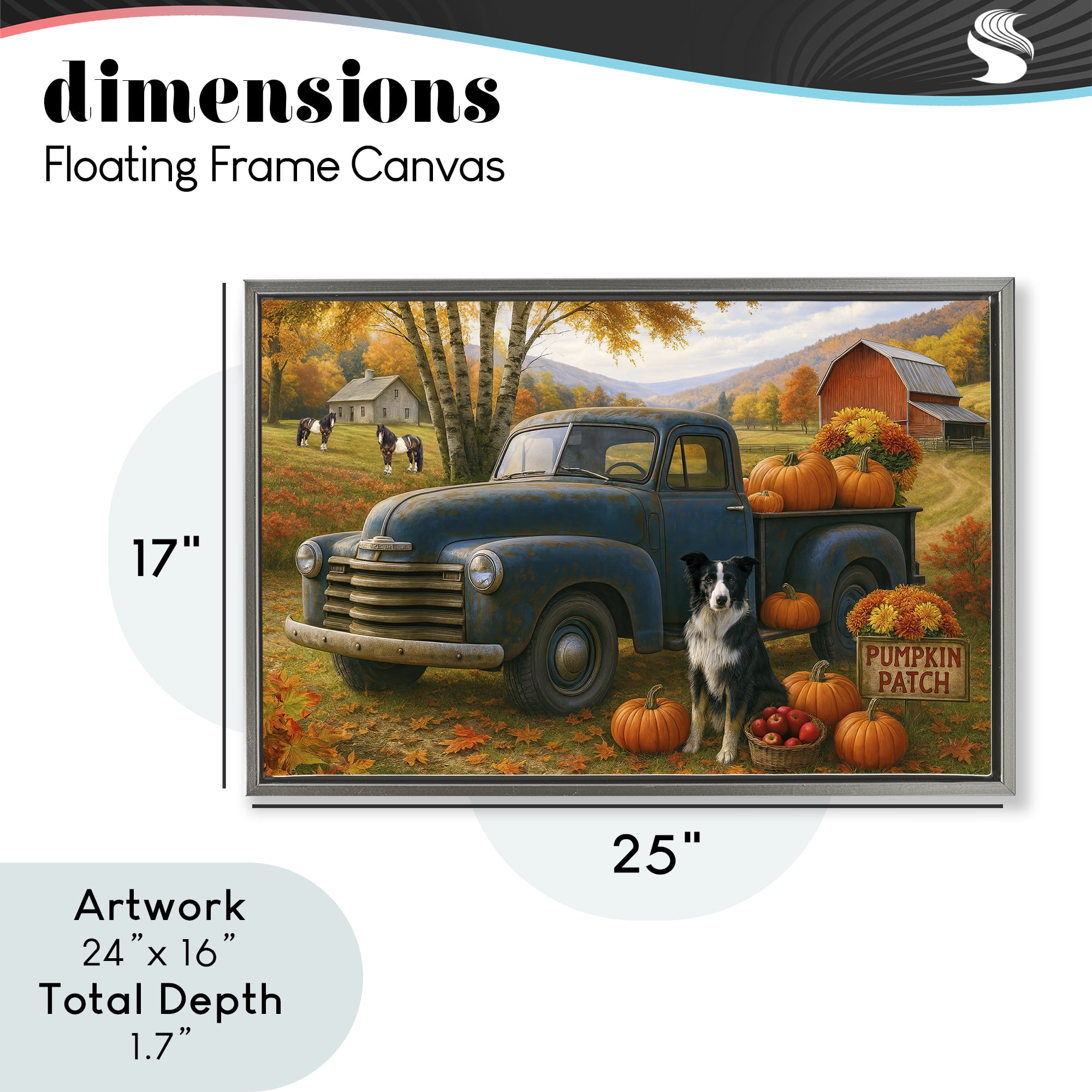 Autumnal Farmland Collie Dog Gray Framed Floater Canvas Wall Art, design by Tom Crehan