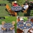 thumbnail image 4 of Orange Blue Round Tablecloth for 45-54 Inch Tables,Fitted Table Cover with Elastic Edge,Morocco Boho Abstract Floral Ethnic Tribal Waterproof Outdoor Table Cloth Protector for Patio Garden Dinner, 4 of 9