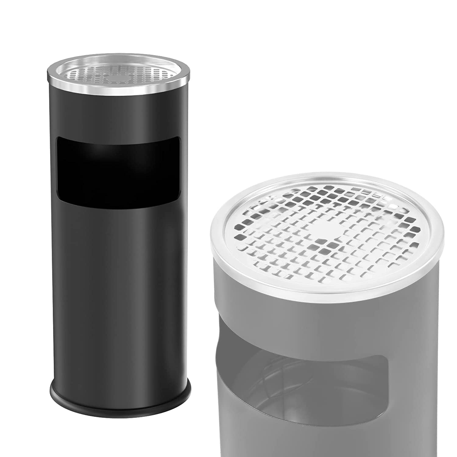 HANTU Indoor Outdoor Trash Can with Lid, Black Stainless Steel Garbage