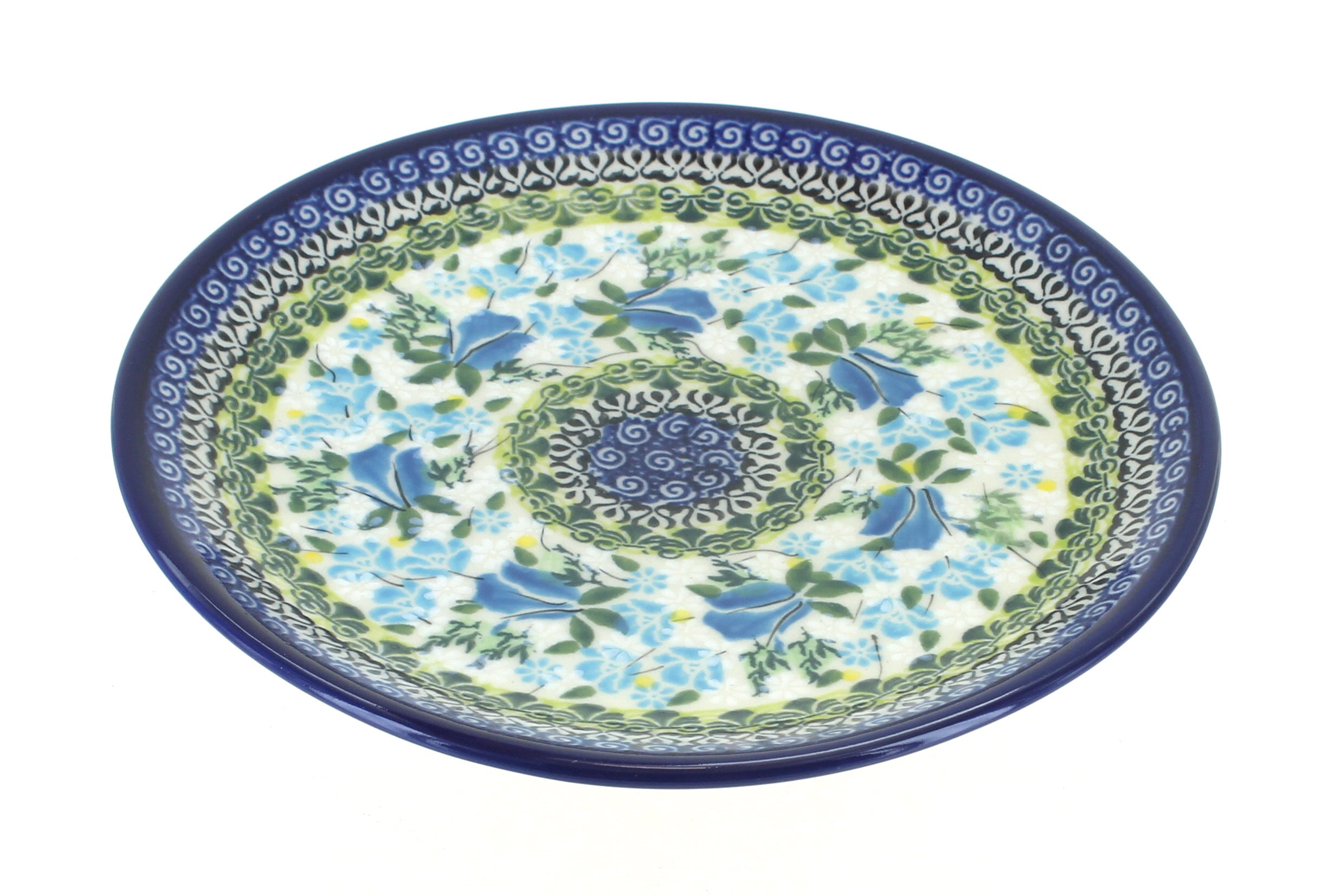 Blue Rose Polish Pottery Blue Cottage Dessert Plate