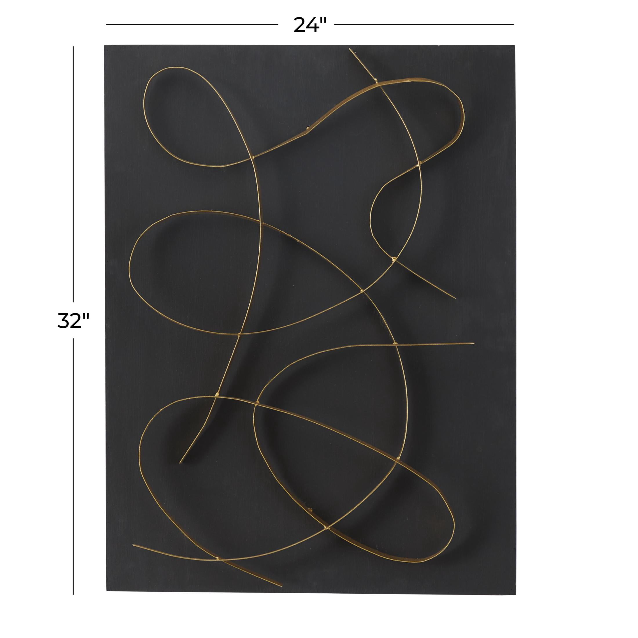 CosmoLiving by Cosmopolitan Black Wood Abstract Wall Decor with Gold Metal Loop Design