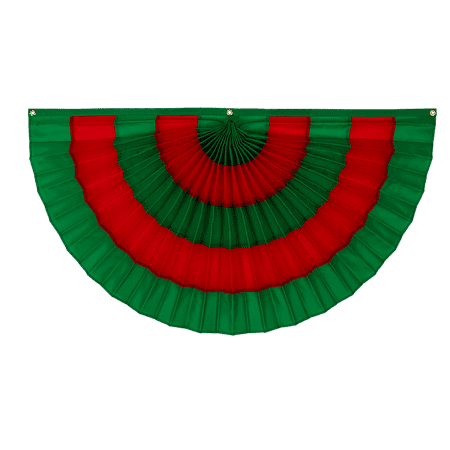 

Christmas Cotton Flag Bunting by Old Glory Bunting. 1 1/2 x 3 Fully Sewn Green & Red 5 Stripe Xmas Fan Flag Bunting Banner. Pleated Fans Made in The USA! Free Shipping Available!