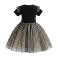 thumbnail image 2 of Lujianch Robe à Sequins pour Filles Robe Noire Manches Courtes Robe Princesse en Maille Robes de Demoiselle d'Honneur Taille 3-4 Ans, 2 of 5