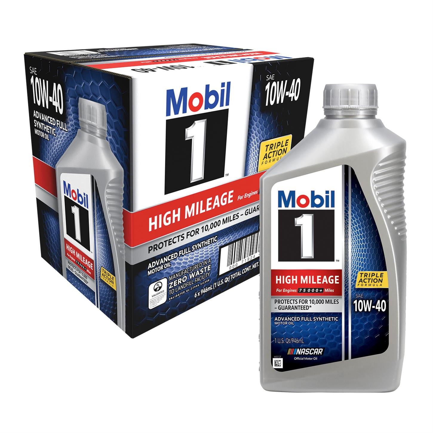 Mobil 1, High Mileage Full Synthetic Motor Oil, 10W-40, 1 qt (6