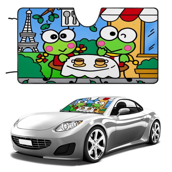 Keroppi Frog-theme Windshield Sun Shade Front Protector Folding Car Sun Visor Blocks Uv Rays Keeps Your Vehicle Cool52in*28in(130cm*70cm)