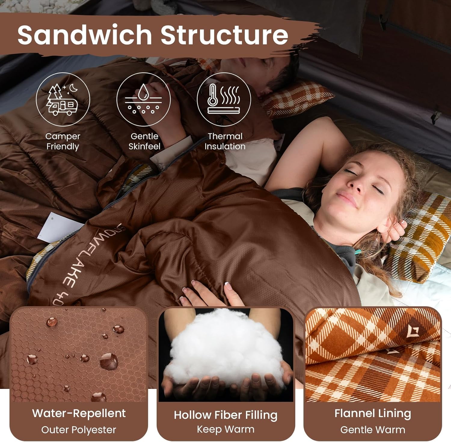 Sleeping Bag for Adults, Cold Weather & Warm XL Big and Tall Flannel Sleeping Bags with Compression Sack Portable Waterproof Essentials Gear Accessories for Outdoor Camping