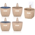 thumbnail image 1 of 5 Pieces Wall Hanging Storage Bags Foldable Storage Basket Bag Linen Storage Basket with 5 Pieces Seamless Adhesive Hooks for Home Office Wall Closet Organizing and Decorating - -, 1 of 7