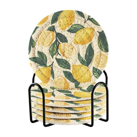 

6 coil coasters 3.94x3.94x0.24 inch water coasters Drink coasters with cup holders Absorbent coasters Heat resistant for bar protection Cartoon Lemon Yellow