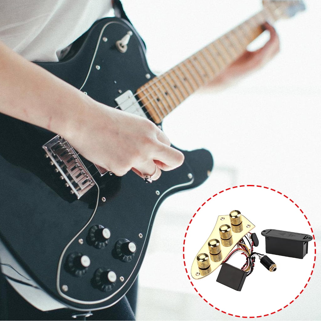 JZROCKER Guitar Control Plate Mounting Plate Prewired 4 Way Loaded Switches Wiring Harness Knobs with Mounting Screws Ferrules