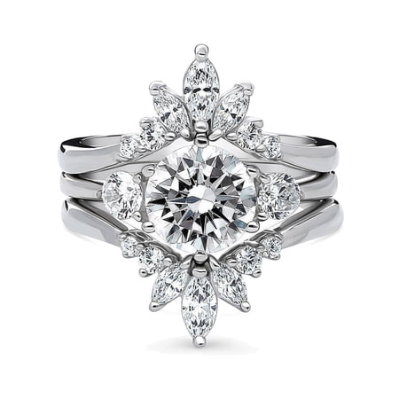 GY Women's Wedding Ring Sets White Gold Plated AAA CZ 3pcs Ring Set for Women