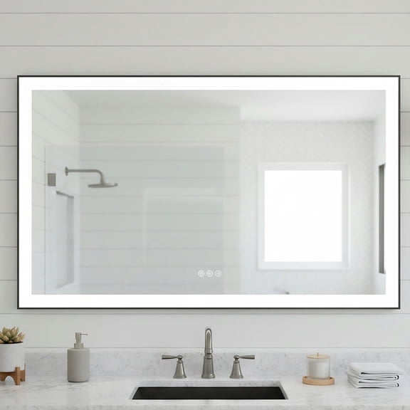 Kadyn 60*36" Rectangle Bathroom Vanity Mirror with Black Framed and Led Light, Wall-mounted Mirror for Bathroom, Living Room, Dormitory, Black