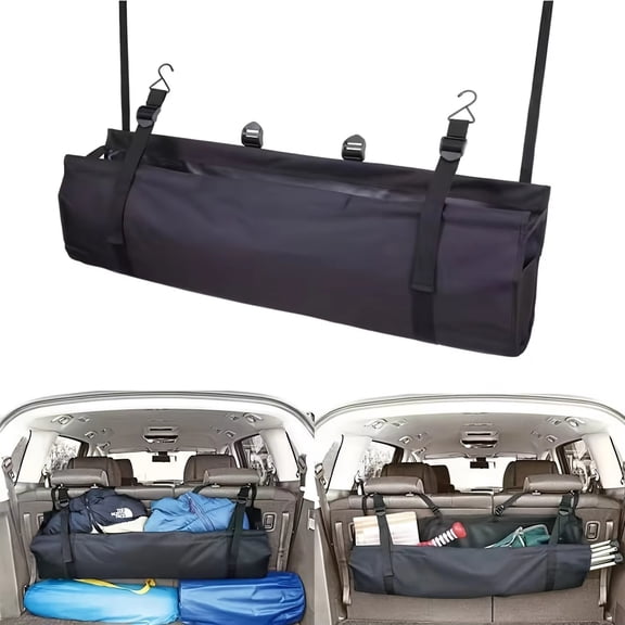 Trunk Organizer for Car, 36X12 In, Car Storage Bag, Waterproof Fabric, Hanging Hooks Heavy Duty, Storage Organizer, Black, 1 Pc, Car Seat Storage